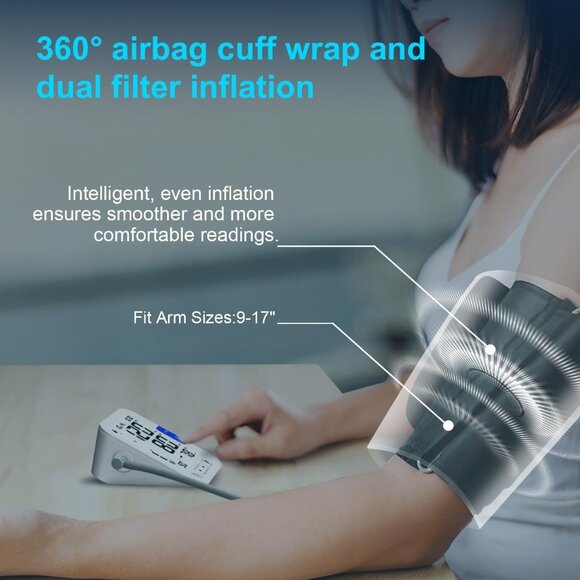 Blood Pressure Monitor Large Screen Machine Dual User XL 9"-17" Cuff Backlit LCD - Picture 7 of 11